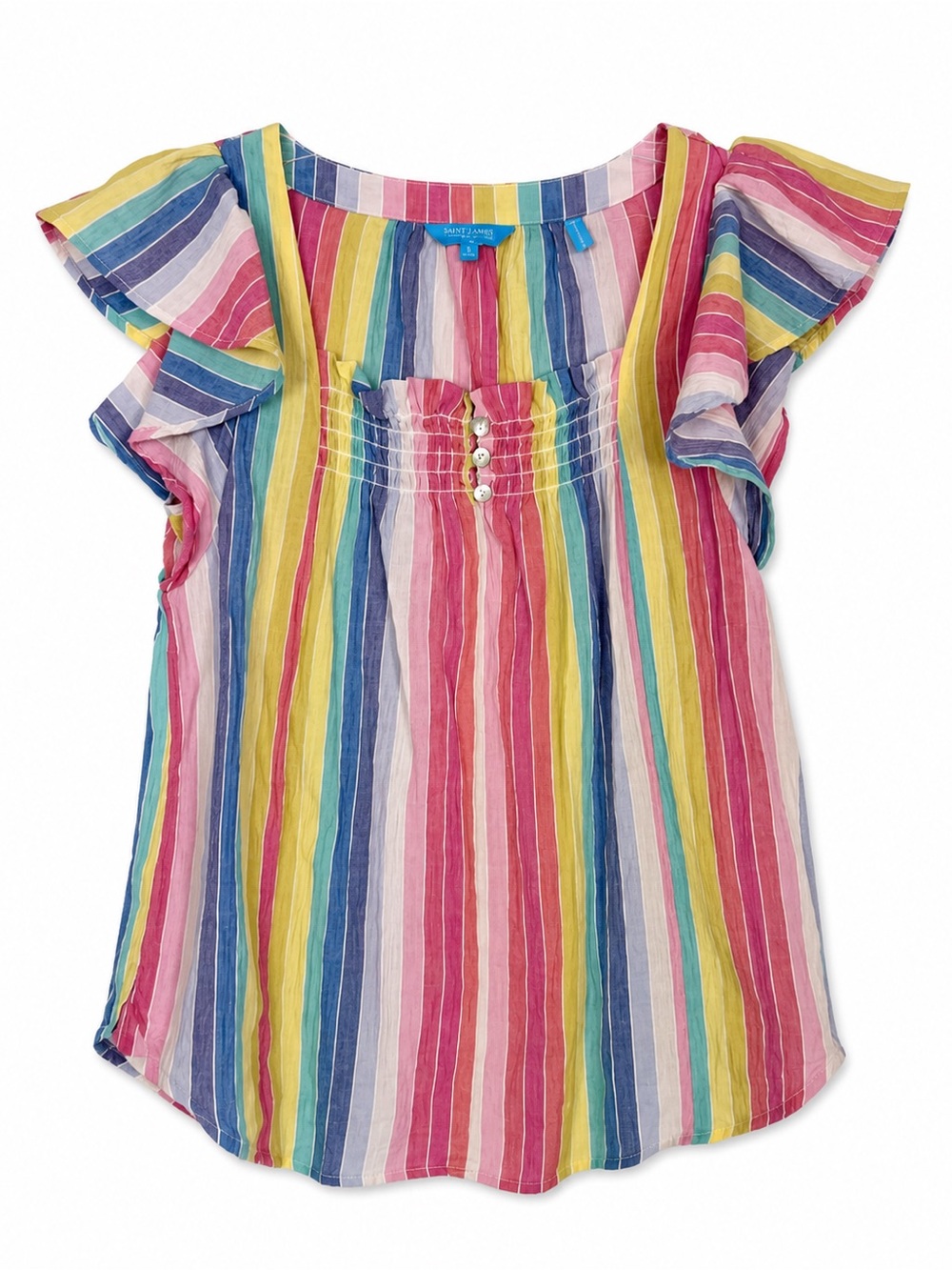Draper James RSVP Rainbow Stripe Flutter Sleeve Cotton Top Small